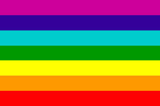 Italian Peace Flag :   Seven Horizontal Band Rainbow Flag (starting with red at the bottom)  -  Based on the 1978 Gay Pride Flag by the San Francisco Artist Gilbert Baker.